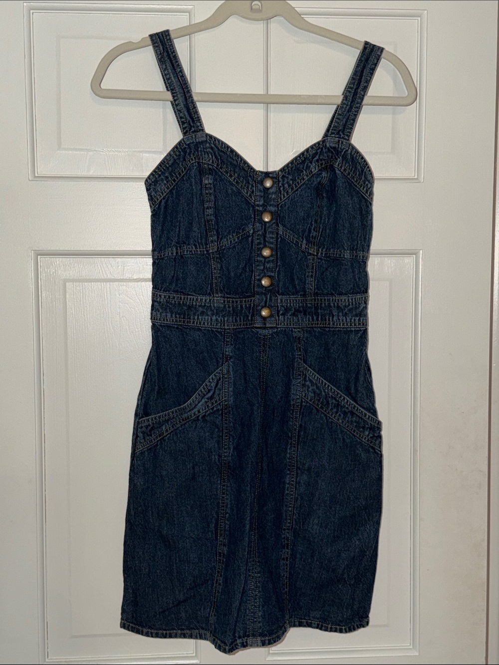 Dark Blue Denim Button-Front Sundress